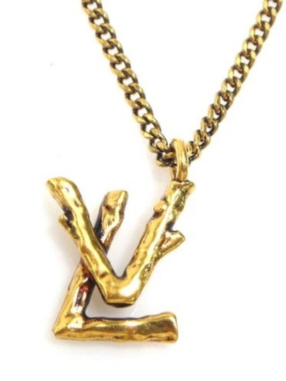 Auth LOUIS VUITTON LV Twig Pendant Necklace Gold Metal MP2456 - h32000a